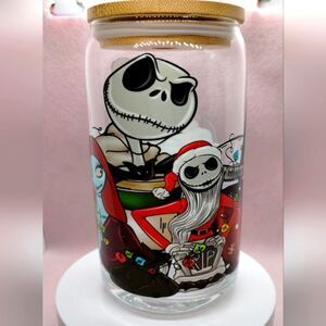 Jack & Sally NBC‎ Glass Cup with Bamboo Lid and Glass Straw